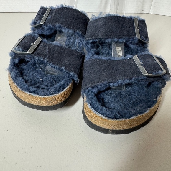 Birkenstock Arizona Shearling Sandals Navy Blue Suede Women’s 39 Fuzzy Cozy - Picture 5 of 16